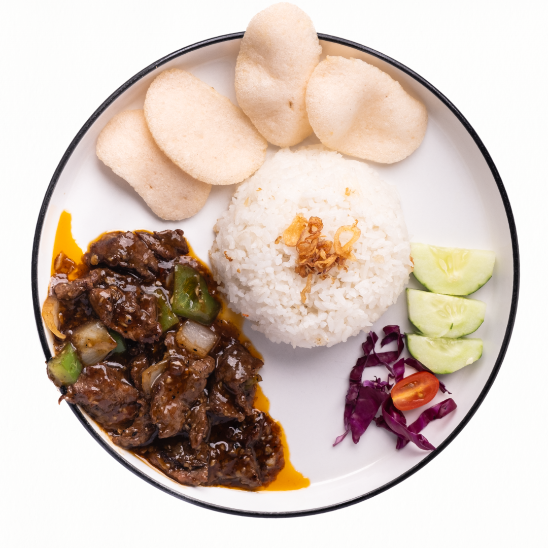 nasi daging black pepper